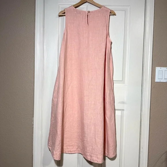 Magic Linen Royal Toscana Asymmetrical Sleeveless Pink Oversized Dress Pockets S - Picture 4 of 10